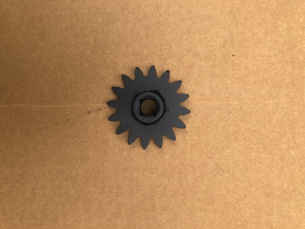 Top view of barrel drive gear with welded drive boss painted.